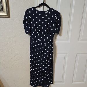 Chic Navy Polka Dot Midi Dress